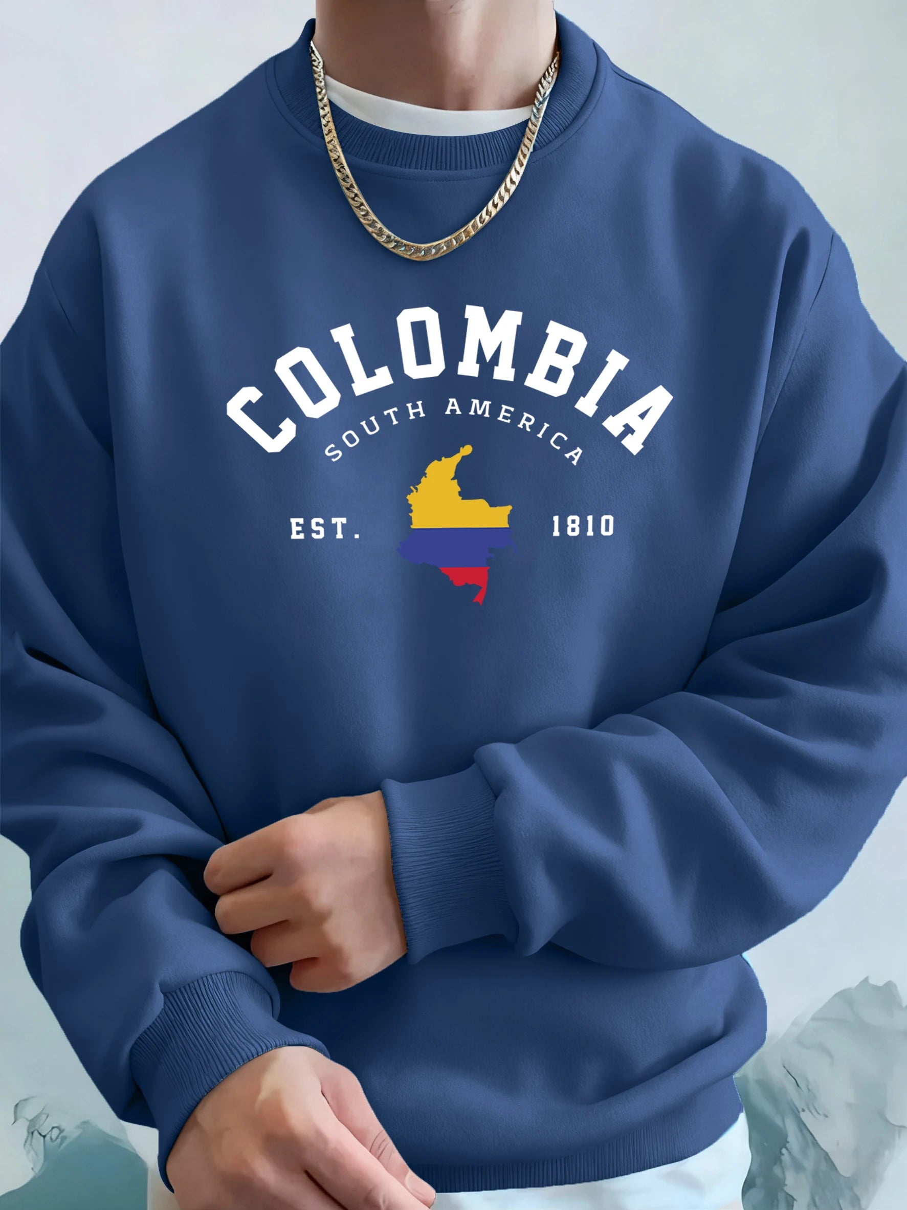 Colombia South America Est 1810 Print Man Loose Casual Streetwear Sport Soft Hoodie Comfy Street Sweatshirts Warm Trendy Clothes