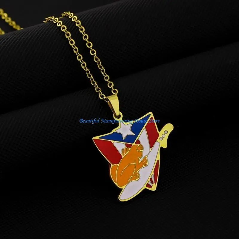 E56A Puerto Rico Flag Pendant Necklace Clavicle Chain Culture Necklace for Daily Wear