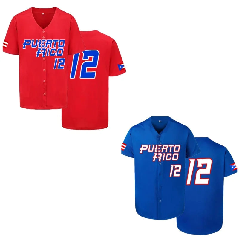 Men's Baseball Jersey Puerto Rico #12 Sewing Embroidery Sports Uniforms Outfits Casual Sports Short Sleeves Shirts with Buttons