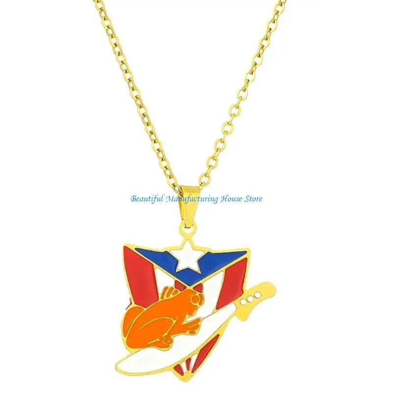 E56A Puerto Rico Flag Pendant Necklace Clavicle Chain Culture Necklace for Daily Wear