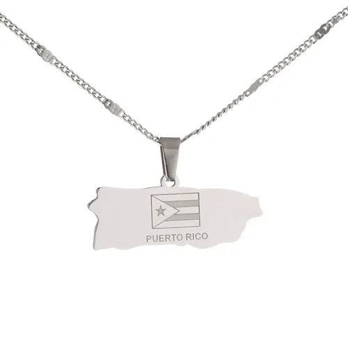 Stainless Steel Puerto Rico Map Pendant Necklaces Puerto Ricans Map Charm Jewelry