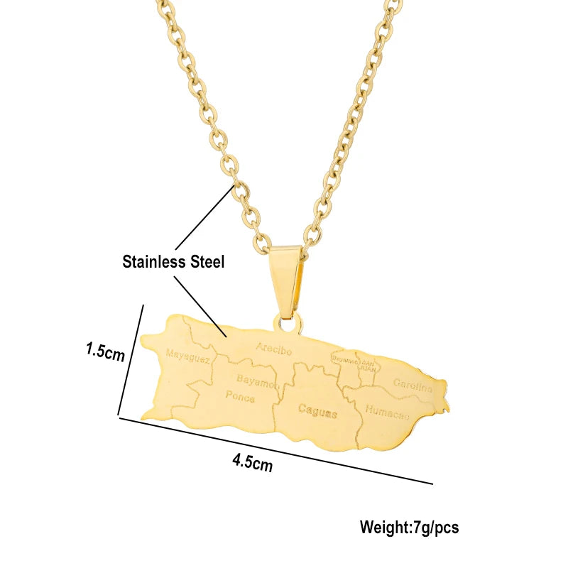 New Puerto Rico Map With City Pendant Necklaces Stainless Steel Puerto Ricans Men Women Ethnic Map Jewelry Gift