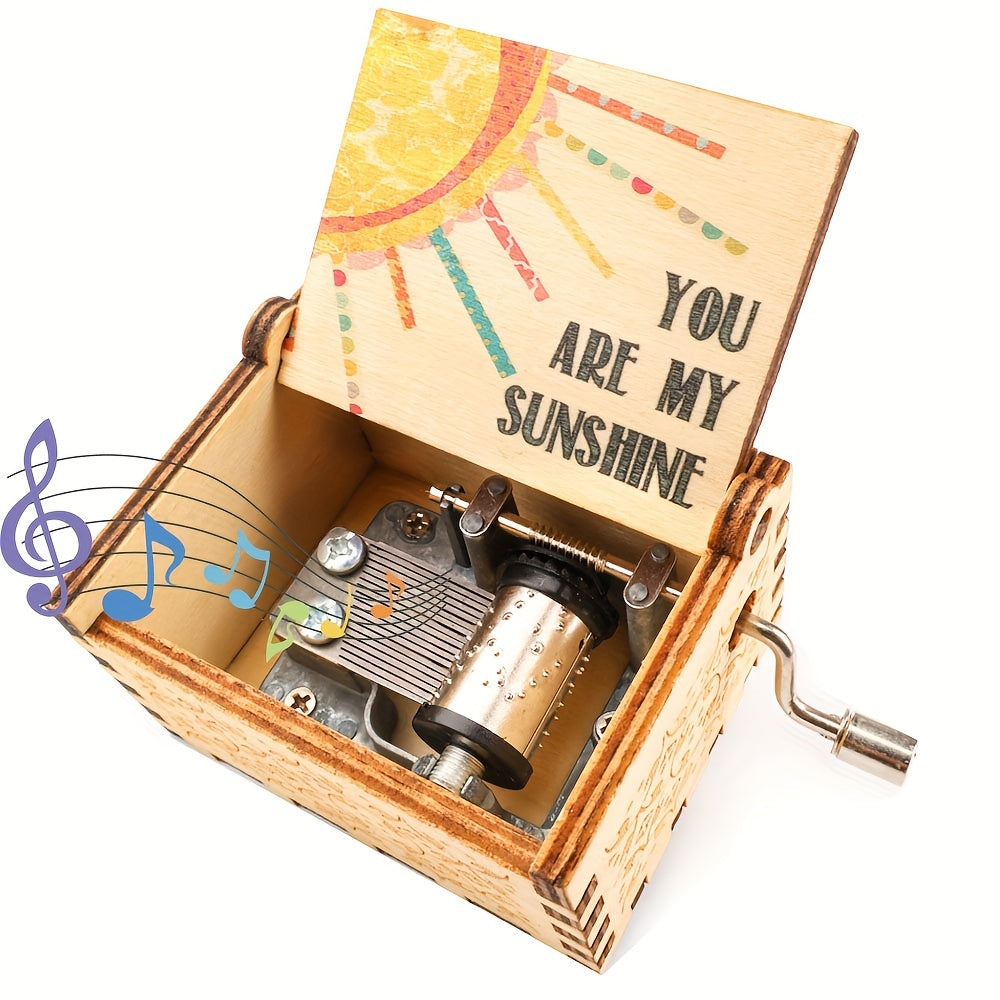 1pcs You Are My Sunshine Music Box, Hand Crank Wooden Vintage Laser Engraved Small Musical Box Gift For For Wife/Mon/Dad Music Box Gifts For Birthday/Christmas/Anniversary/Wedding/Valentine/Mother's Day