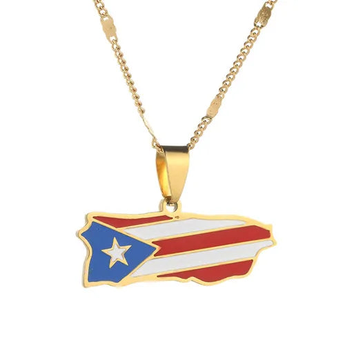 Stainless Steel Puerto Rico Map Pendant Necklaces Puerto Ricans Map Charm Jewelry
