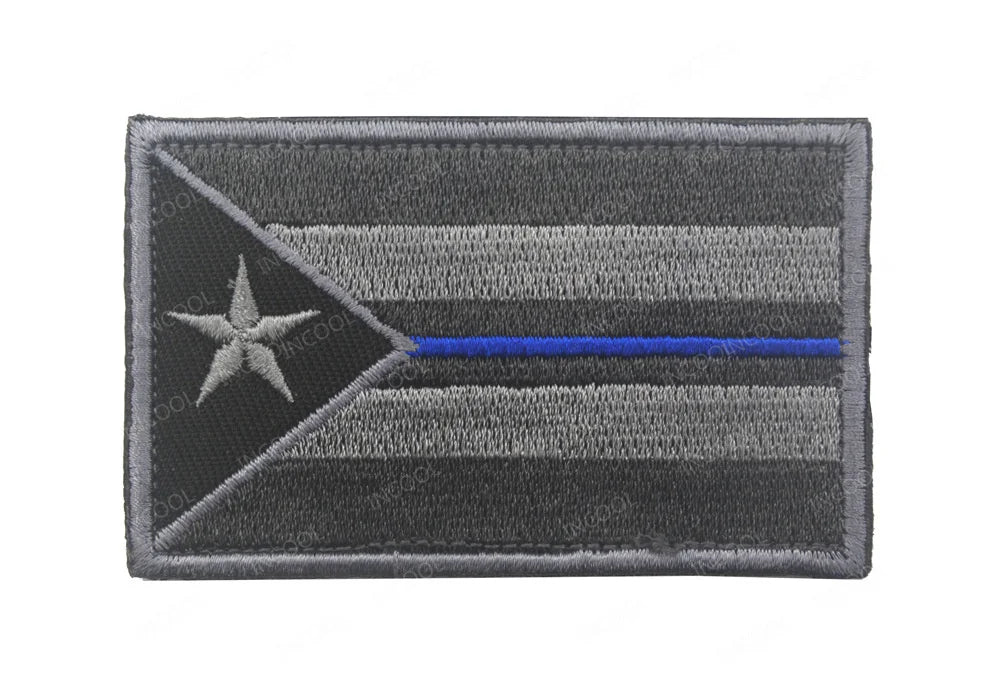 Puerto Rico Flag Infrared Reflective Patches Nylon Flags Blue Line Stickers Appliqued Embroidered Patches For Clothing Hook Loop