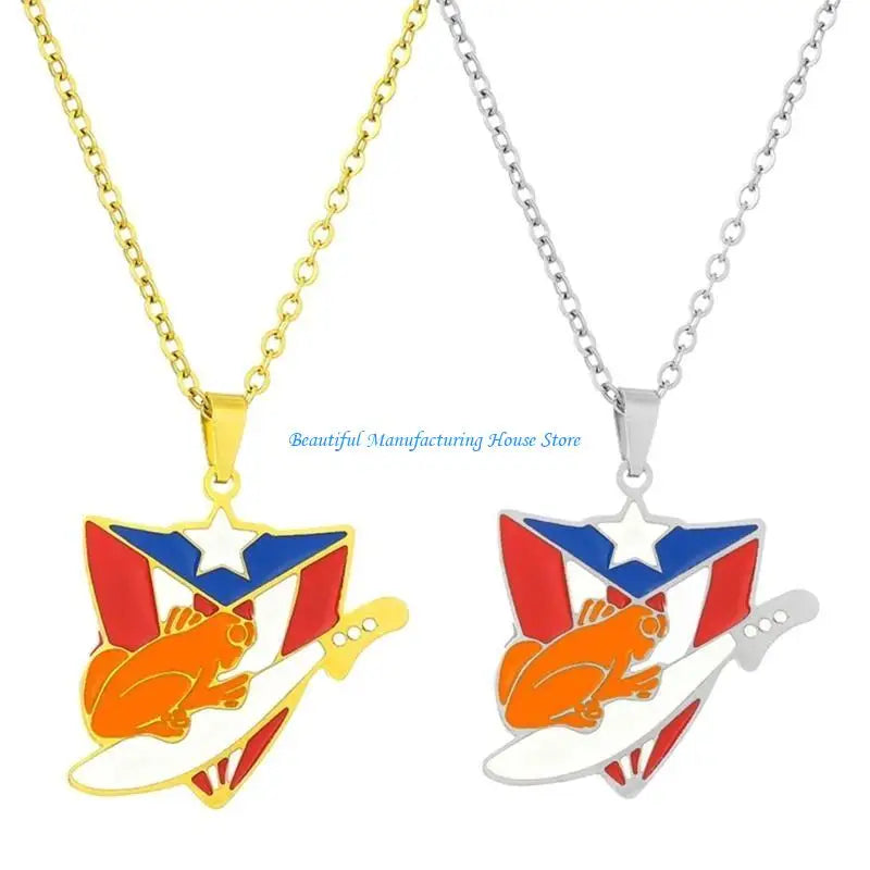 E56A Puerto Rico Flag Pendant Necklace Clavicle Chain Culture Necklace for Daily Wear