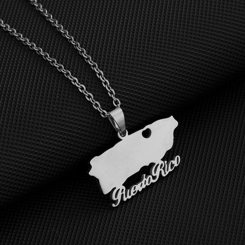 New Puerto Rico Map With City Pendant Necklaces Stainless Steel Puerto Ricans Men Women Ethnic Map Jewelry Gift