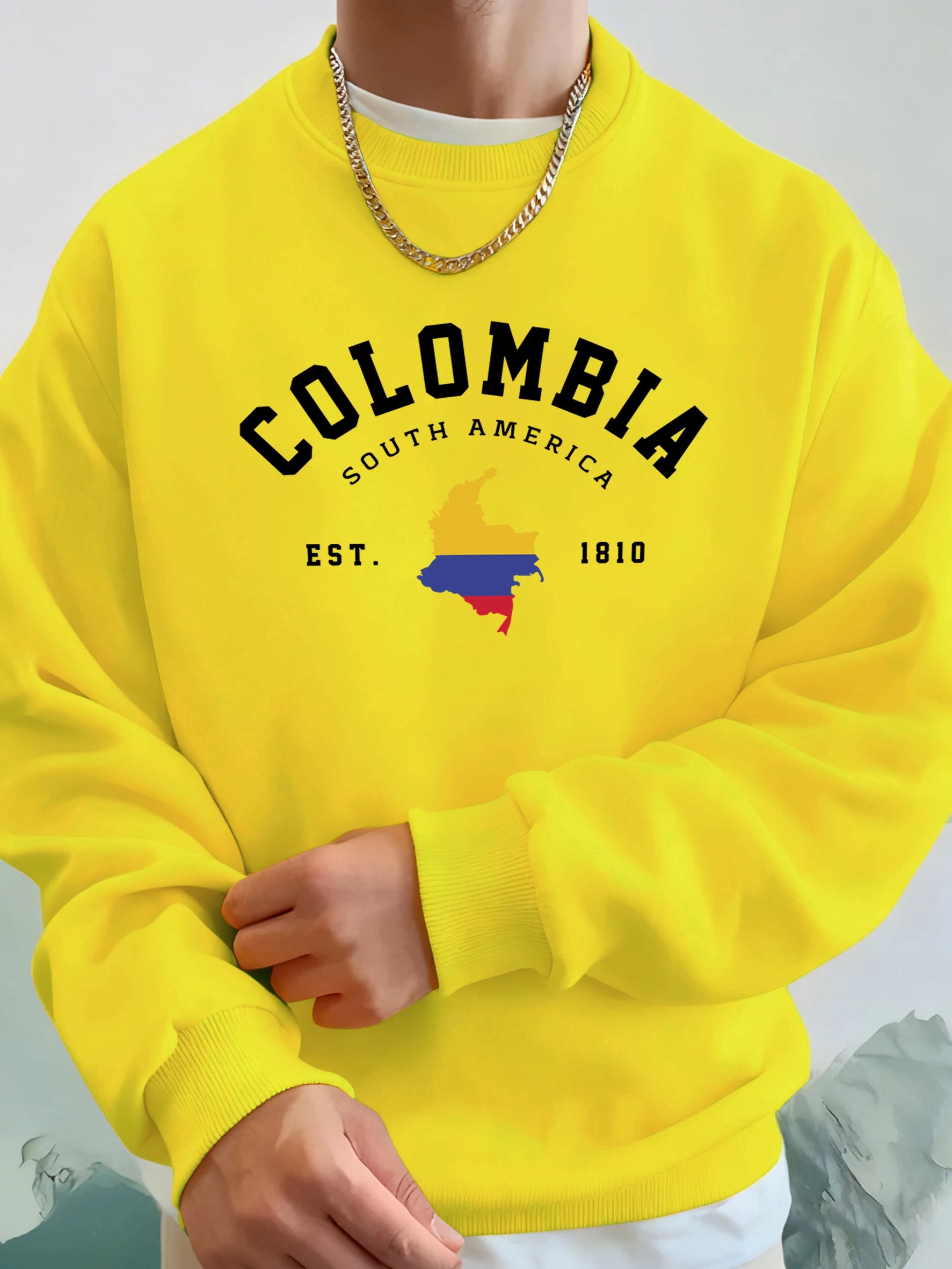 Colombia South America Est 1810 Print Man Loose Casual Streetwear Sport Soft Hoodie Comfy Street Sweatshirts Warm Trendy Clothes