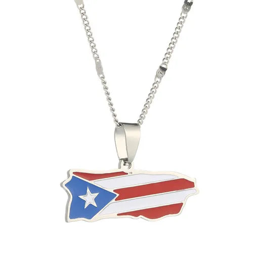 Stainless Steel Puerto Rico Map Pendant Necklaces Puerto Ricans Map Charm Jewelry