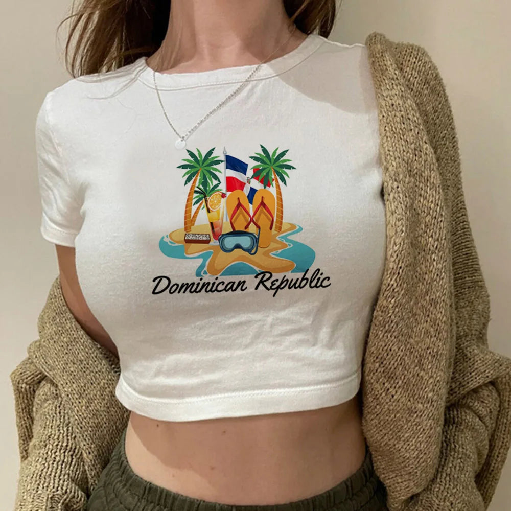 Dominican Republic fairy grunge  graphic  crop top Female streetwear  fairy grunge  cyber y2k goth clothing t-shirts