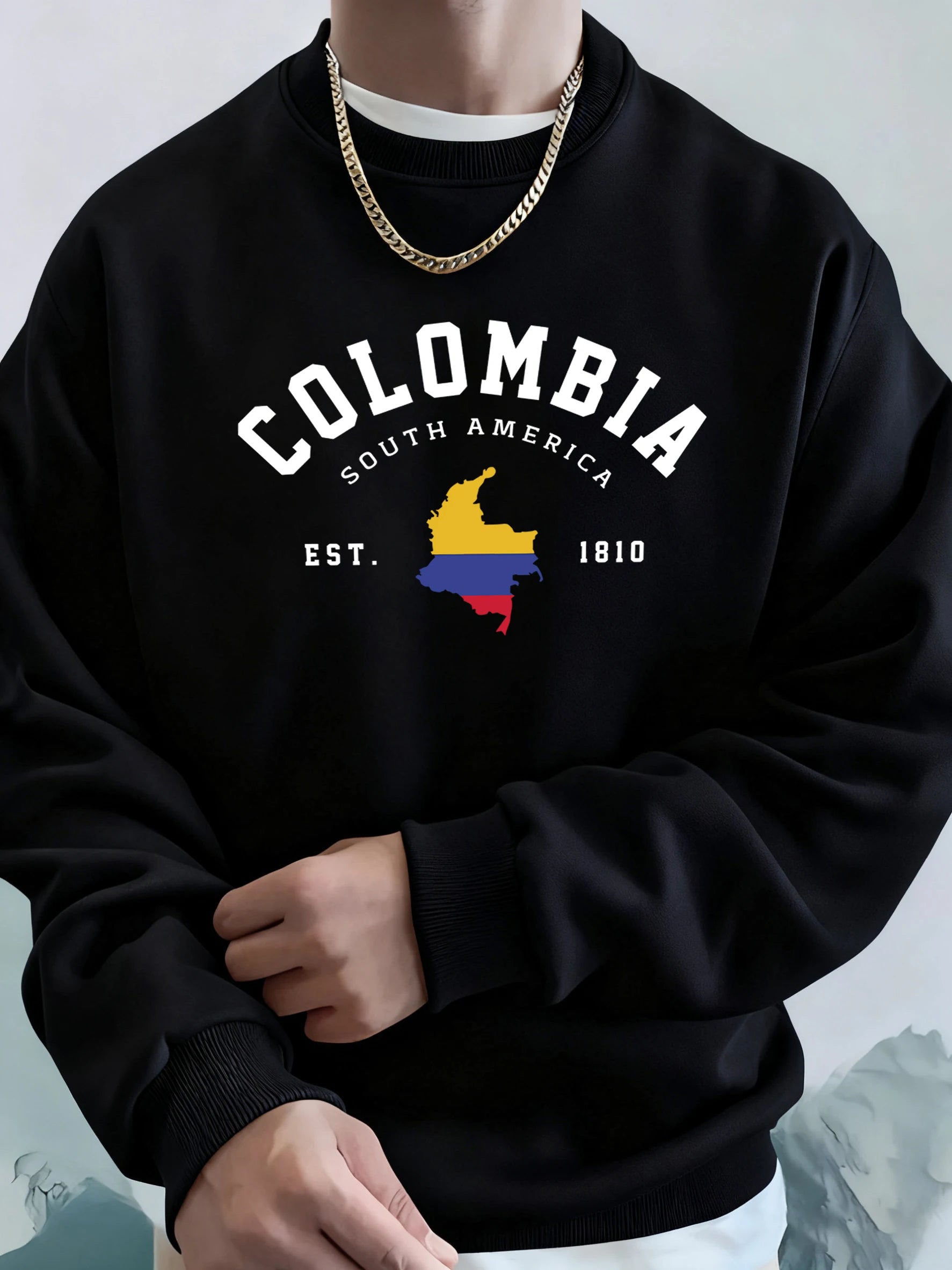 Colombia South America Est 1810 Print Man Loose Casual Streetwear Sport Soft Hoodie Comfy Street Sweatshirts Warm Trendy Clothes