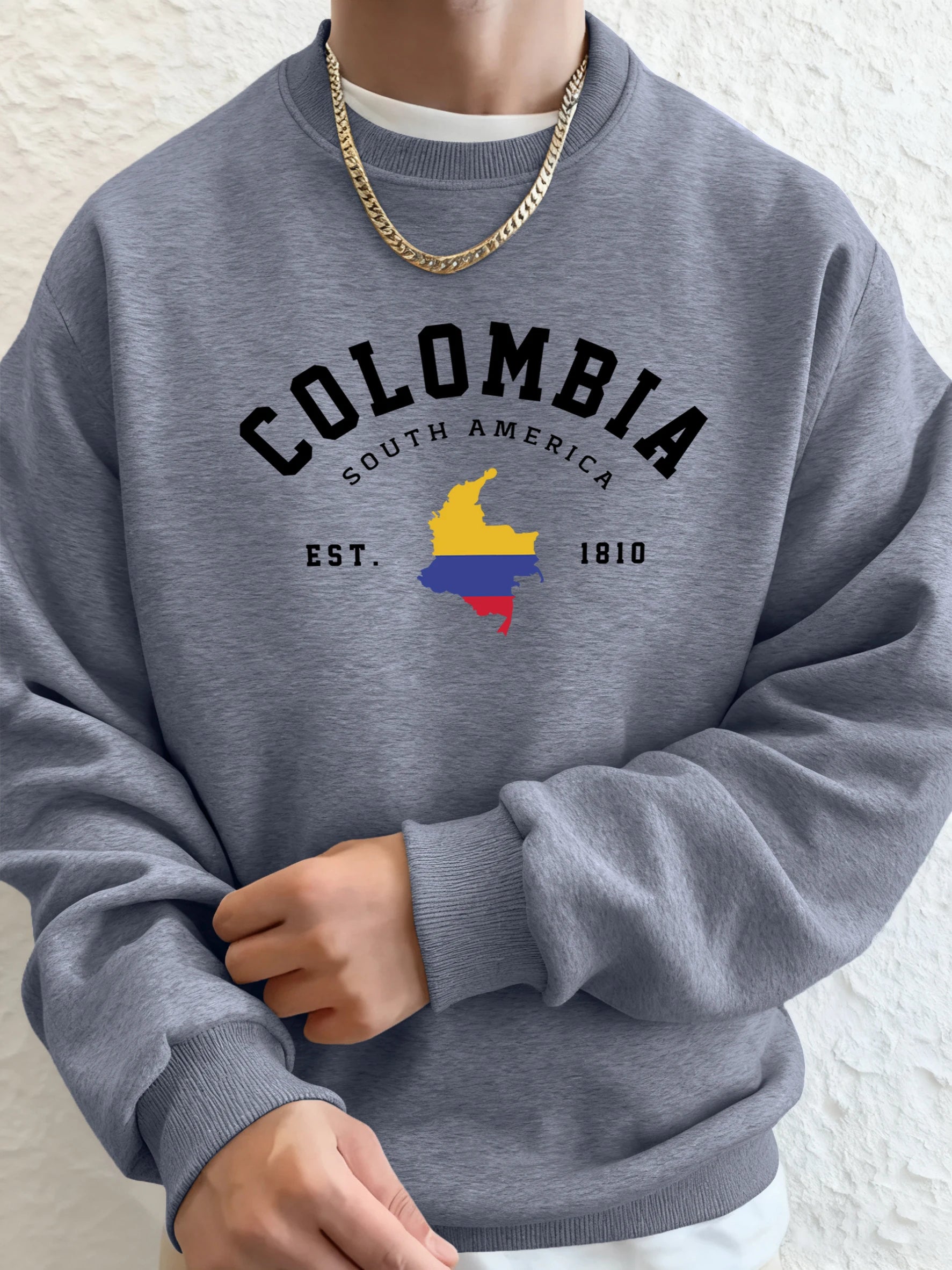 Colombia South America Est 1810 Print Man Loose Casual Streetwear Sport Soft Hoodie Comfy Street Sweatshirts Warm Trendy Clothes