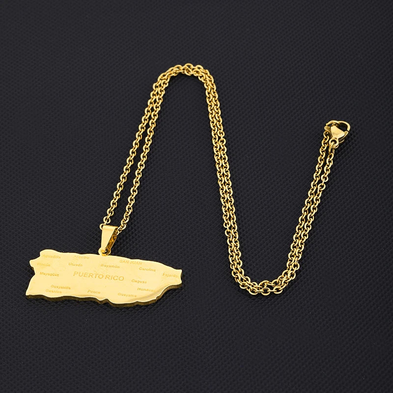 New Puerto Rico Map With City Pendant Necklaces Stainless Steel Puerto Ricans Men Women Ethnic Map Jewelry Gift