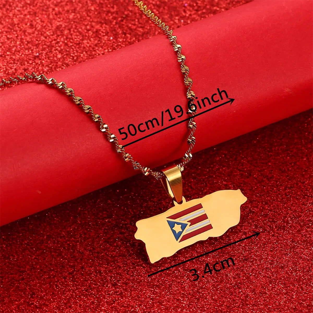 Stainless Steel Puerto Rico Map Flag Pendant Necklaces for Women Men Gold Color PR Puerto Ricans Jewelry Gift Accessories