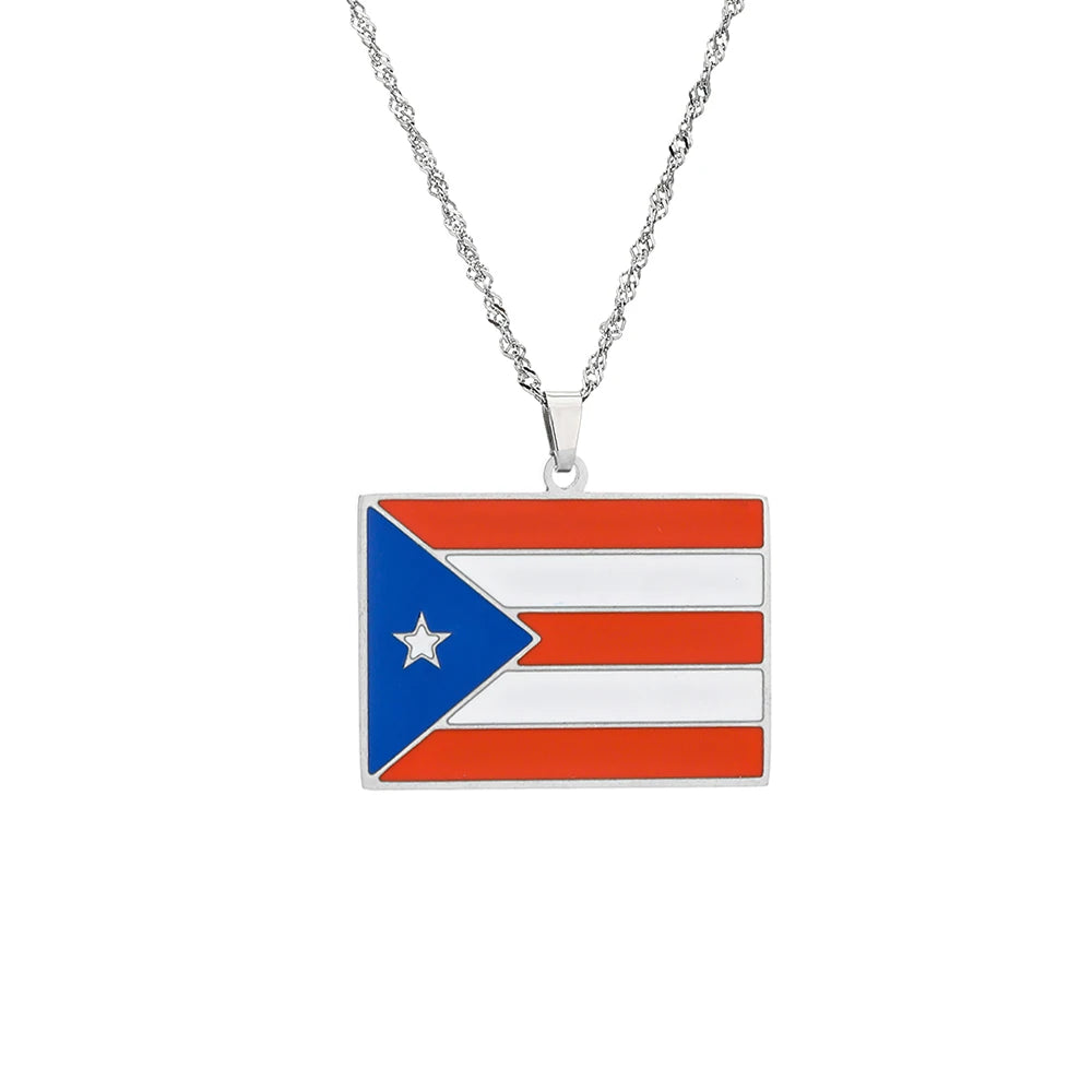 Fashion Stainless Steel US Puerto Rico Map Flag Pendant Necklace for Men Women Gold Silver Color Maps Jewelry Gift