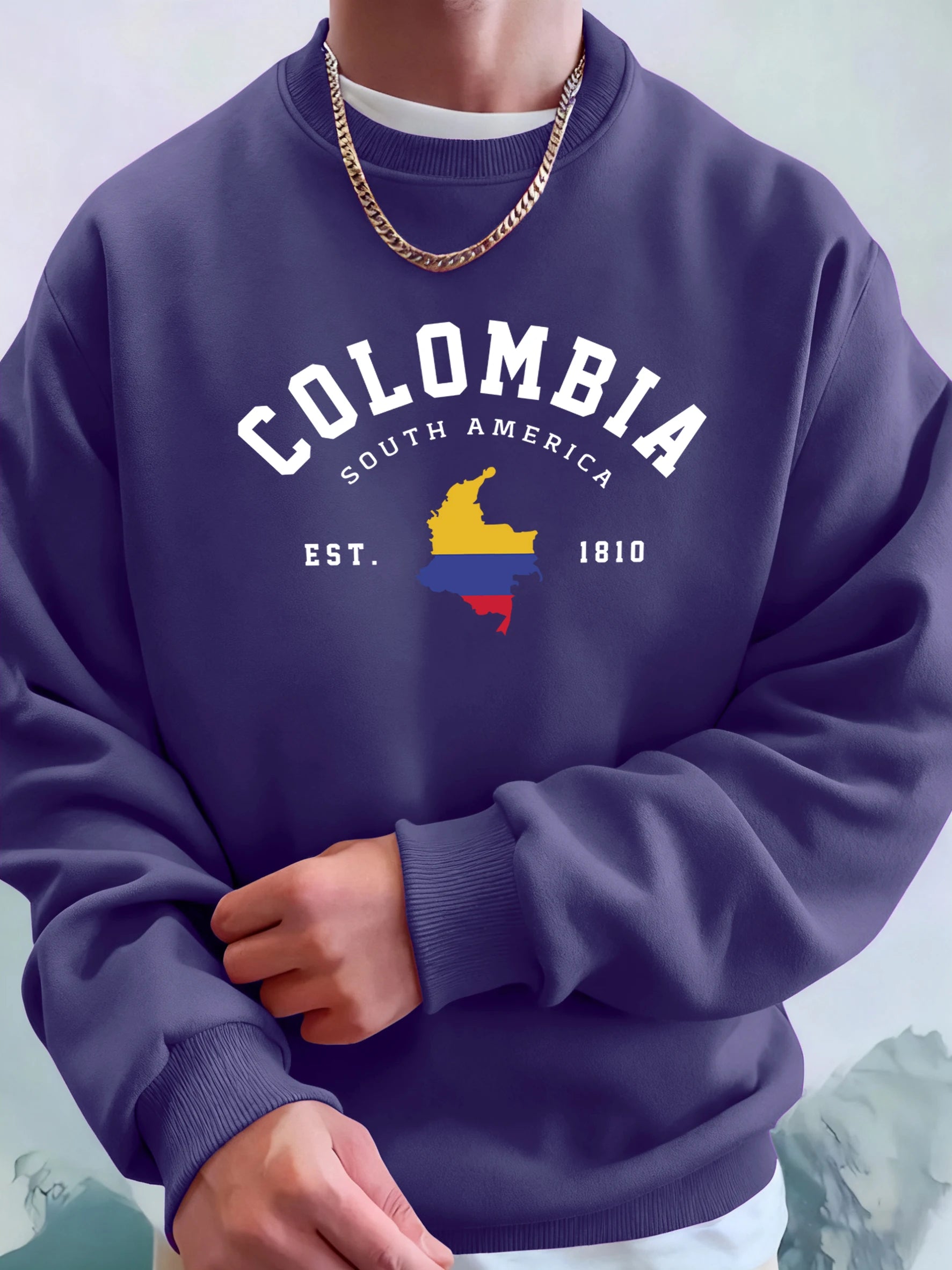 Colombia South America Est 1810 Print Man Loose Casual Streetwear Sport Soft Hoodie Comfy Street Sweatshirts Warm Trendy Clothes