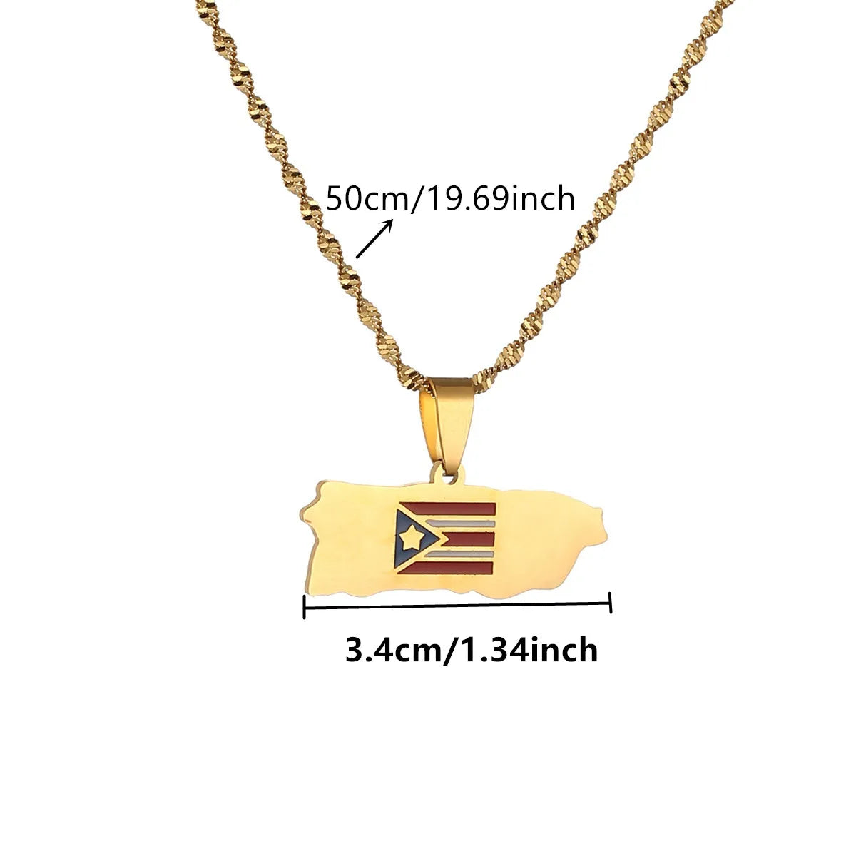 Stainless Steel Puerto Rico Map Flag Pendant Necklaces for Women Men Gold Color PR Puerto Ricans Jewelry Gift Accessories