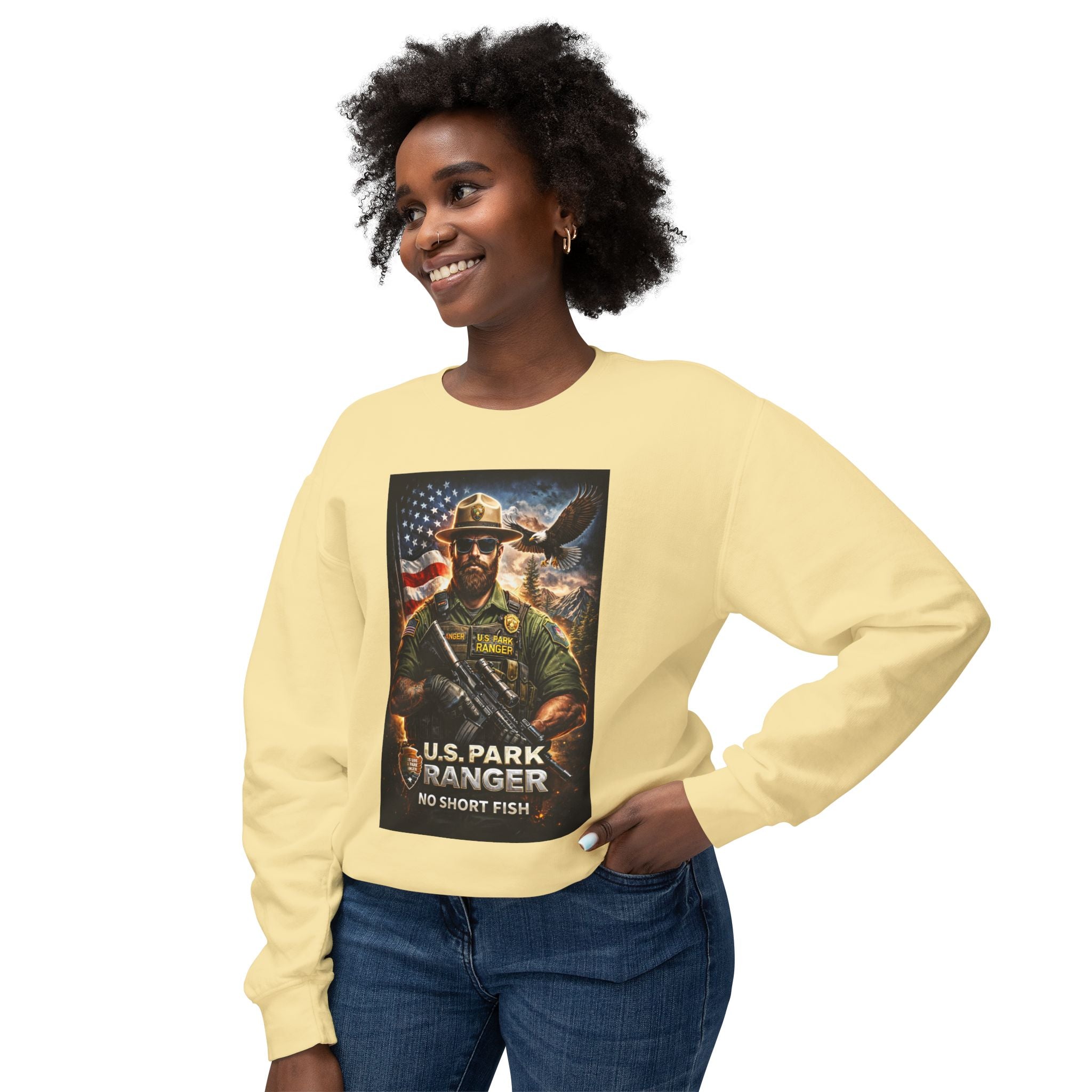 U.S. Park Ranger Short Fish Unisex Lightweight Crewneck Sweatshirt