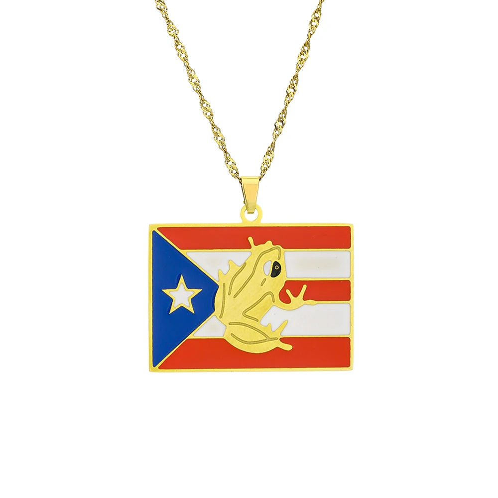 Fashion Stainless Steel US Puerto Rico Map Flag Pendant Necklace for Men Women Gold Silver Color Maps Jewelry Gift