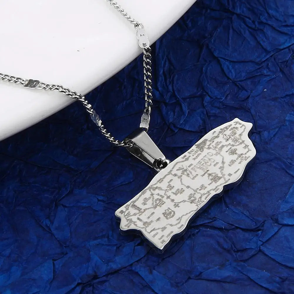 Stainless Steel Puerto Rico Map Pendant Necklaces Puerto Ricans Map Charm Jewelry