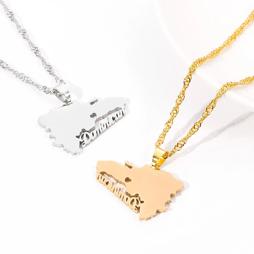 The Dominican Republic Map Pendant Necklace for Women Men Gold Silver Color Stainless Steel Chain Jewelry Map of Dominican