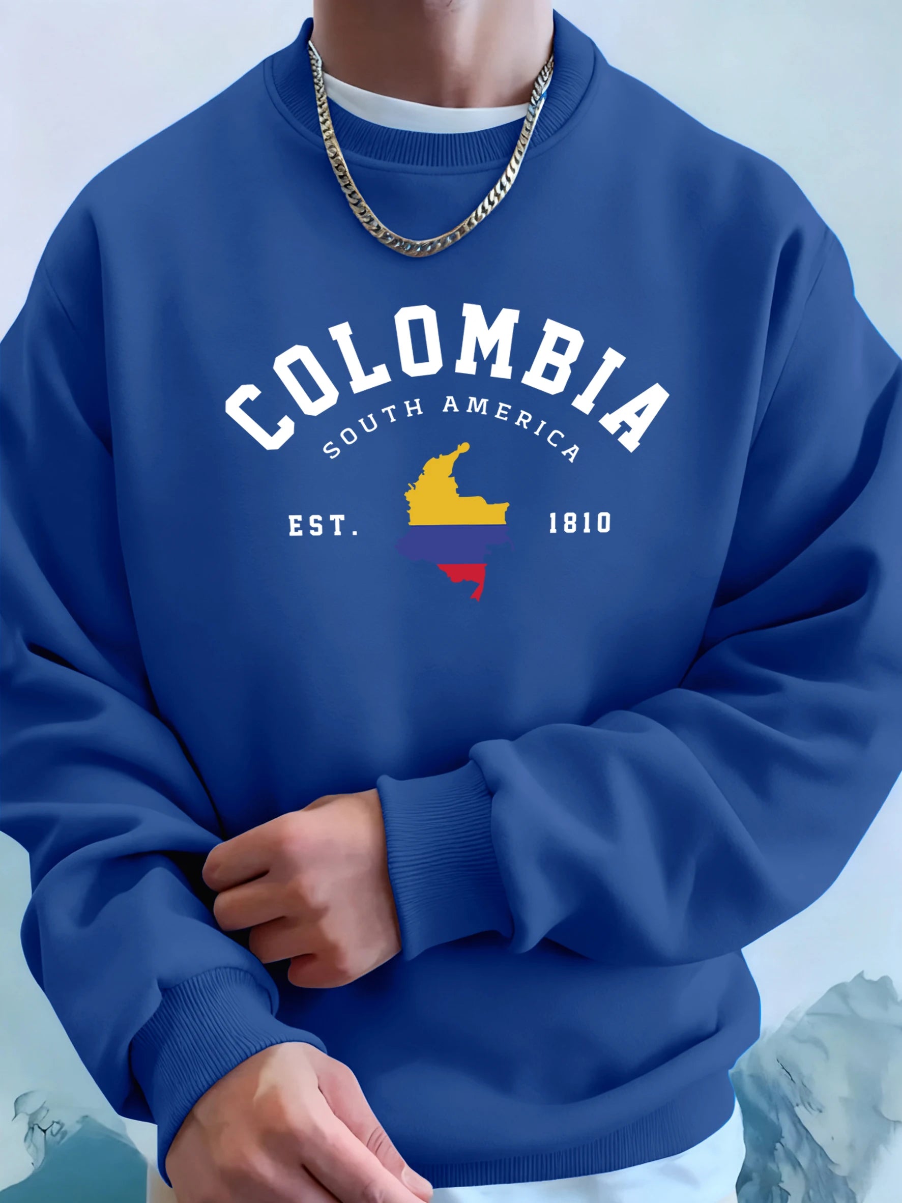 Colombia South America Est 1810 Print Man Loose Casual Streetwear Sport Soft Hoodie Comfy Street Sweatshirts Warm Trendy Clothes