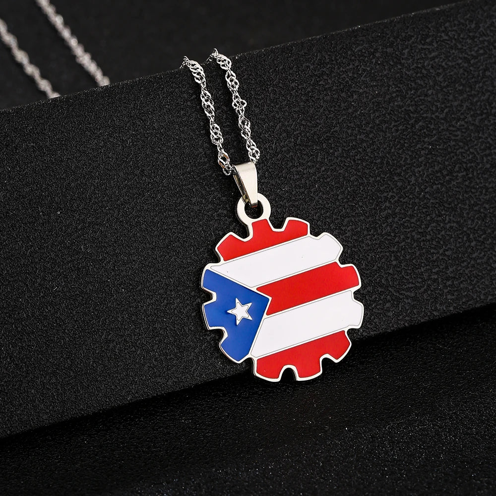 Fashion Stainless Steel US Puerto Rico Map Flag Pendant Necklace for Men Women Gold Silver Color Maps Jewelry Gift
