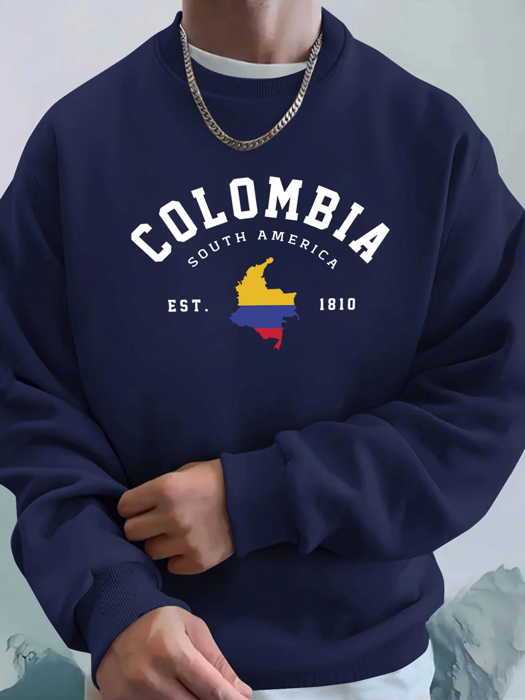 Colombia South America Est 1810 Print Man Loose Casual Streetwear Sport Soft Hoodie Comfy Street Sweatshirts Warm Trendy Clothes