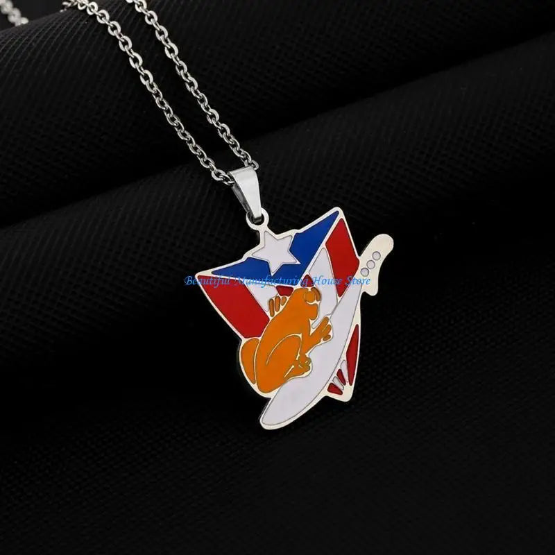 E56A Puerto Rico Flag Pendant Necklace Clavicle Chain Culture Necklace for Daily Wear