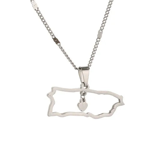 Stainless Steel Puerto Rico Map Pendant Necklaces Puerto Ricans Map Charm Jewelry