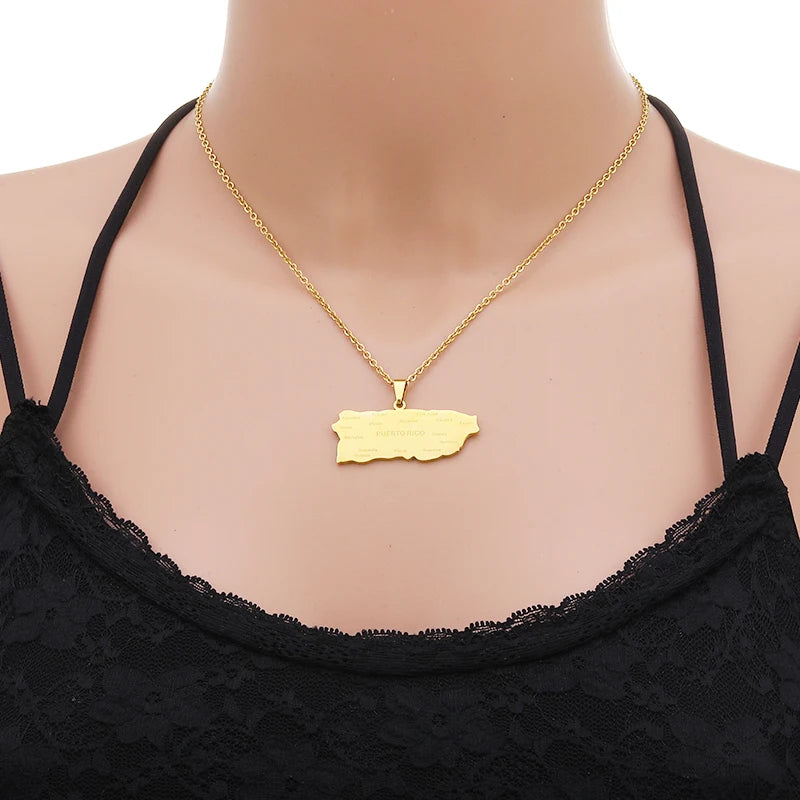 New Puerto Rico Map With City Pendant Necklaces Stainless Steel Puerto Ricans Men Women Ethnic Map Jewelry Gift