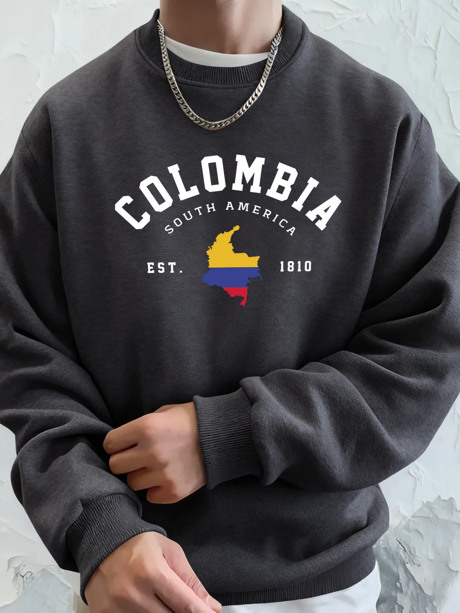 Colombia South America Est 1810 Print Man Loose Casual Streetwear Sport Soft Hoodie Comfy Street Sweatshirts Warm Trendy Clothes