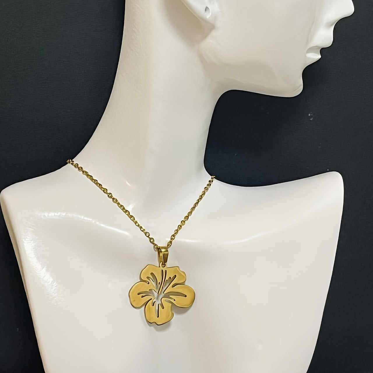 Elegant Puerto Rico Maga Flower Hollow Pendant Necklace - Stainless Steel, 18" Chain, Ideal for Everyday and Party Wear, Perfect Valentine's Day Gift, Featuring Hibiscus Elatus
