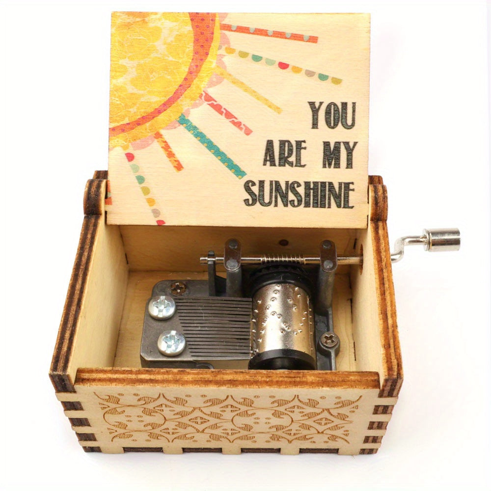 1pcs You Are My Sunshine Music Box, Hand Crank Wooden Vintage Laser Engraved Small Musical Box Gift For For Wife/Mon/Dad Music Box Gifts For Birthday/Christmas/Anniversary/Wedding/Valentine/Mother's Day