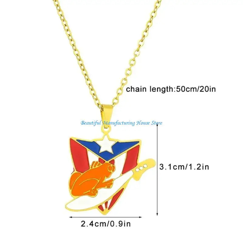 E56A Puerto Rico Flag Pendant Necklace Clavicle Chain Culture Necklace for Daily Wear