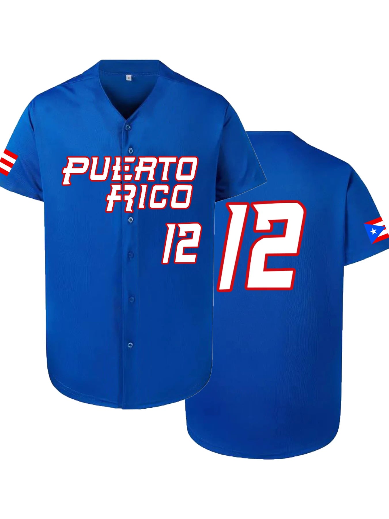 Men's Baseball Jersey Puerto Rico #12 Sewing Embroidery Sports Uniforms Outfits Casual Sports Short Sleeves Shirts with Buttons