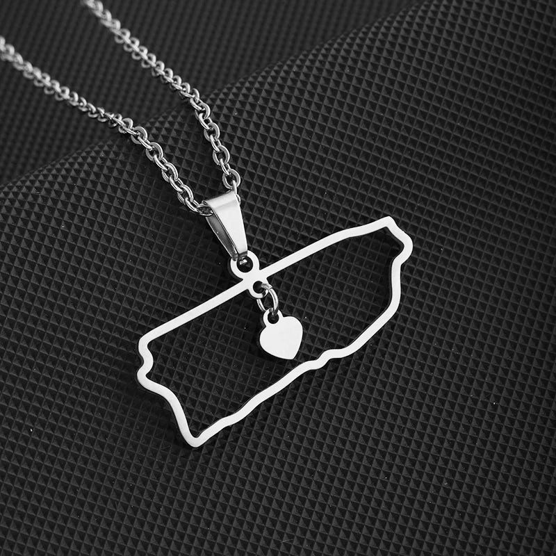 New Puerto Rico Map With City Pendant Necklaces Stainless Steel Puerto Ricans Men Women Ethnic Map Jewelry Gift