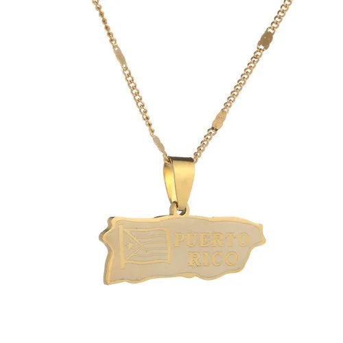 Stainless Steel Puerto Rico Map Pendant Necklaces Puerto Ricans Map Charm Jewelry