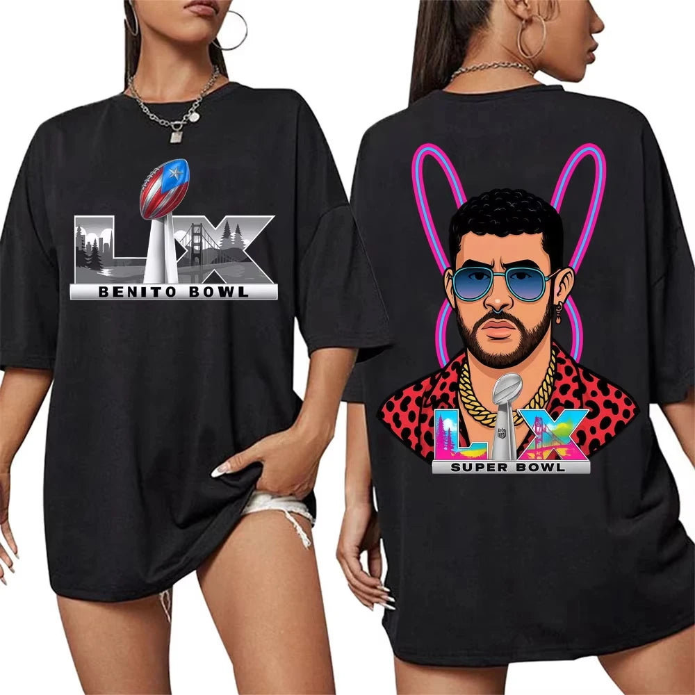 Bad Bunny Super Bowl LIX Puerto Rican Pride Graphic T Shirts Men Women Fashion Hip Hop Street T-shirt Casual Loose Cotton Tshirt