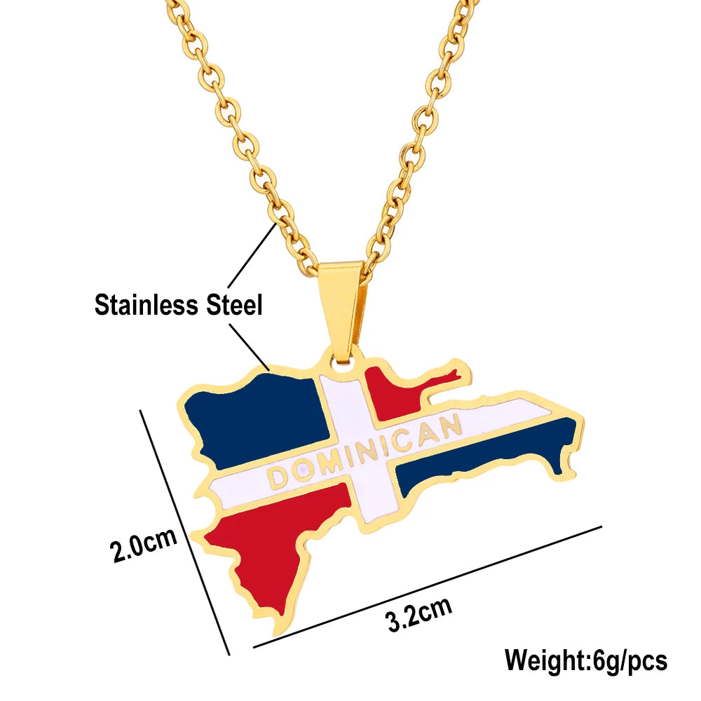 New Dominican Map Flag Pendant Necklace Stainless Steel Men Women Gold/Steel Color Dominicana Maps Jewelry Gift