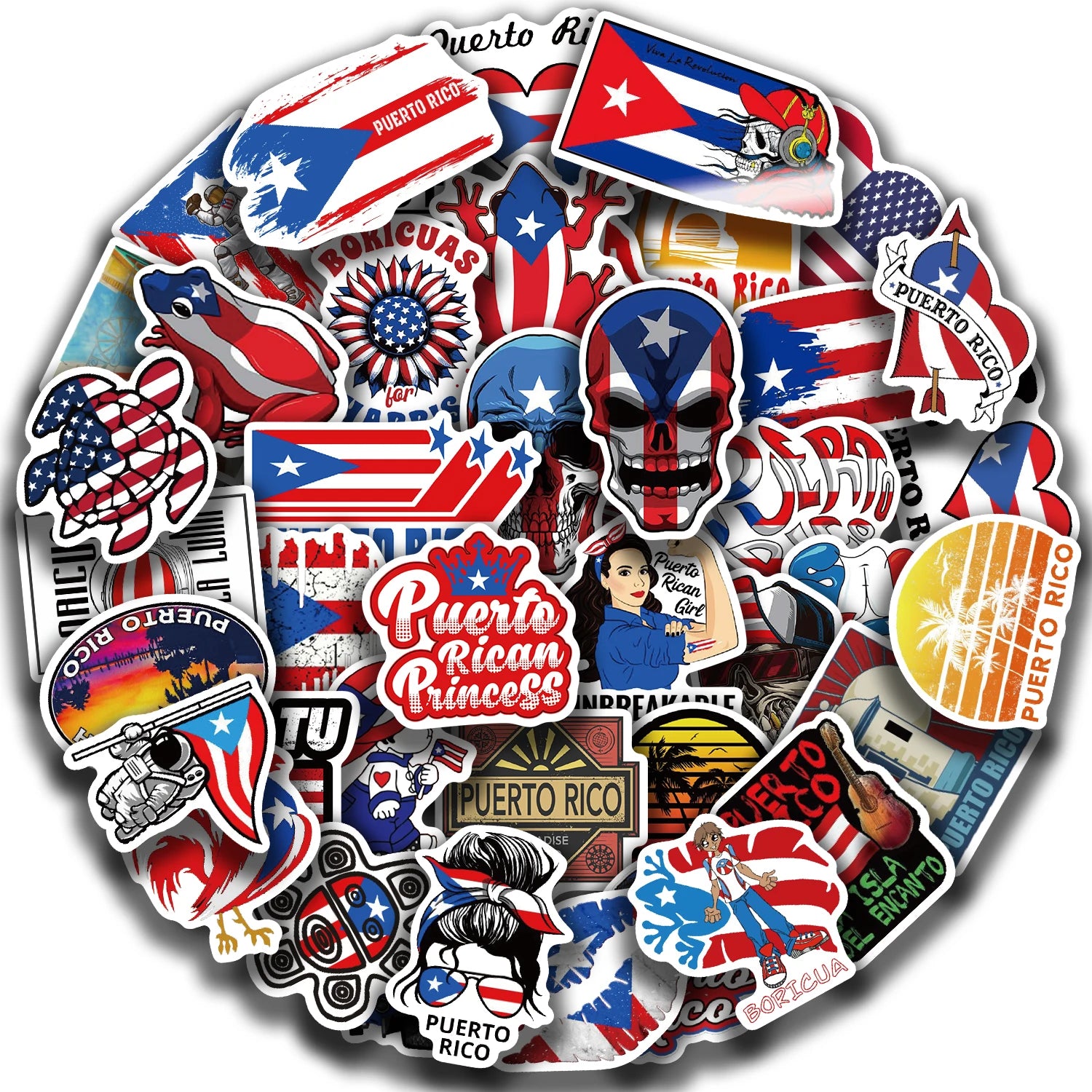 50Pcs Puerto Rico Stickers National Flag for Suitcase Skateboard Guitar Laptop Phone Decor Graffiti Waterproof Sticker