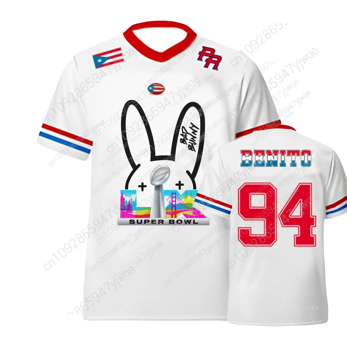 American Rugby Benito 94 V-Neck Jersey Puerto Rico Sport Apparel Bad Bunny Gift For Fans Men'S Fashion Street Sportswear T-Shirt