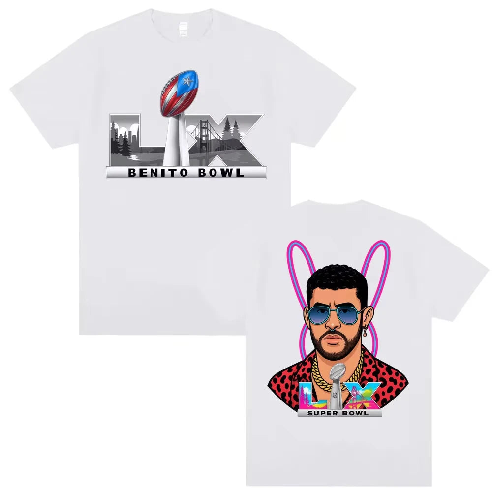 Bad Bunny Super Bowl LIX Puerto Rican Pride Graphic T Shirts Men Women Fashion Hip Hop Street T-shirt Casual Loose Cotton Tshirt