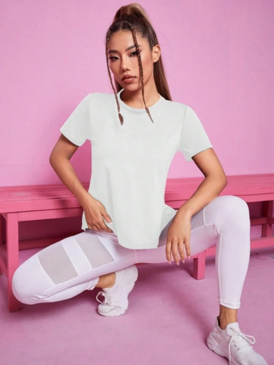 Yoga outfit women's summer sports T-shirt loose breathable quick drying top mesh back training fitness short sleeved