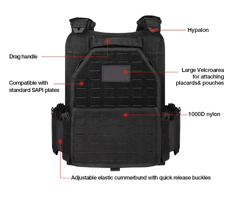YAKEDA Tactical Vest 6094 Fast detachable light laser cut outdoor hunting black gear carry vest of high quality