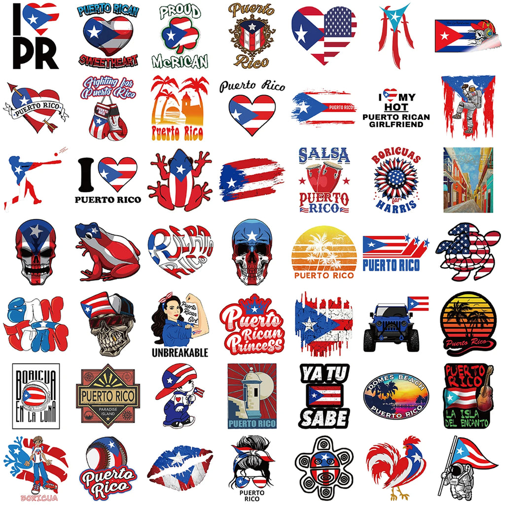 50Pcs Puerto Rico Stickers National Flag for Suitcase Skateboard Guitar Laptop Phone Decor Graffiti Waterproof Sticker