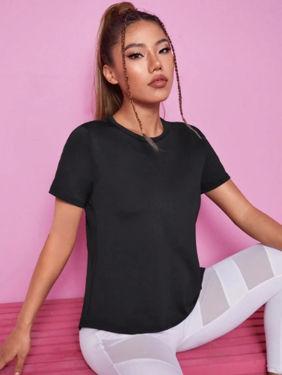 Yoga outfit women's summer sports T-shirt loose breathable quick drying top mesh back training fitness short sleeved