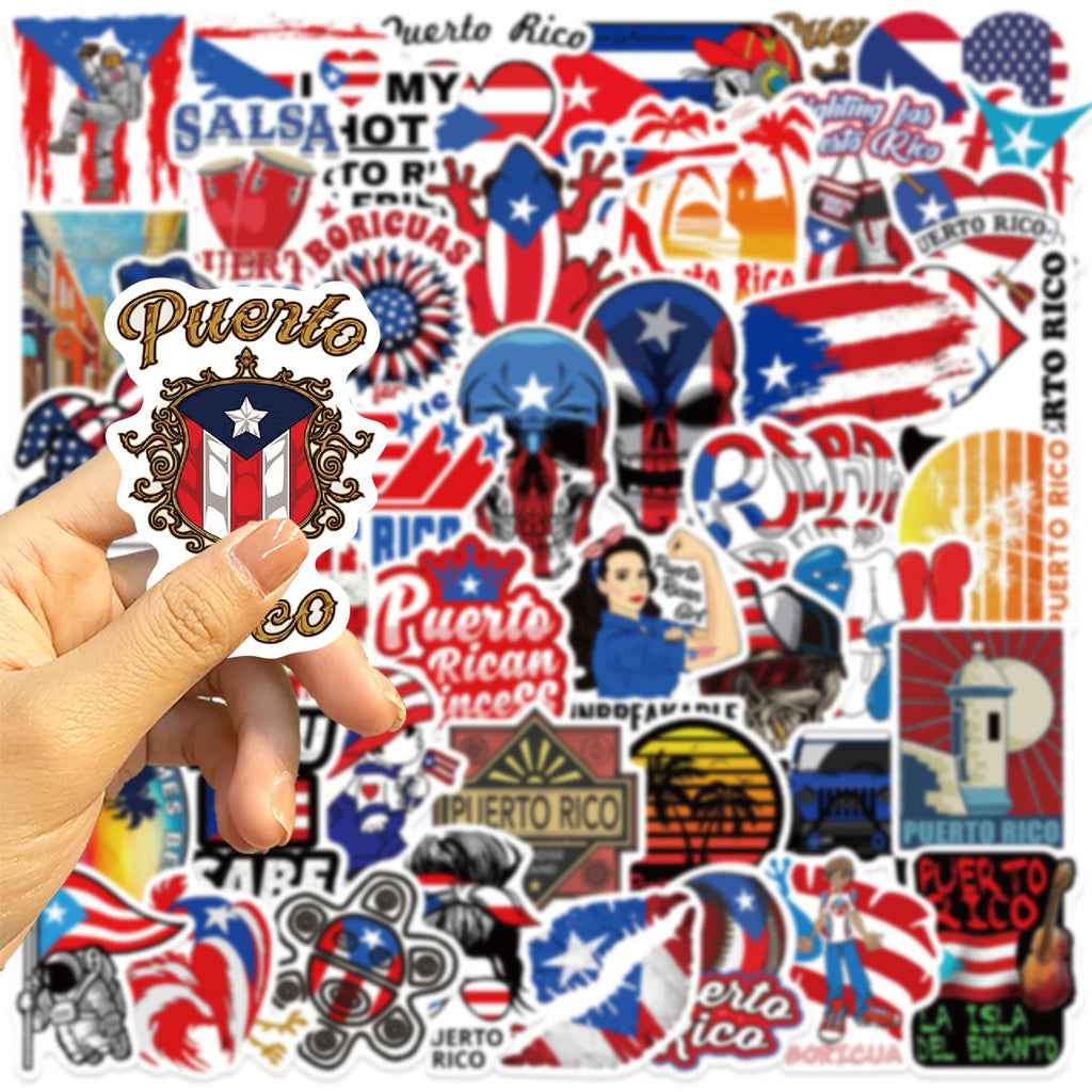 50Pcs Puerto Rico Stickers National Flag for Suitcase Skateboard Guitar Laptop Phone Decor Graffiti Waterproof Sticker