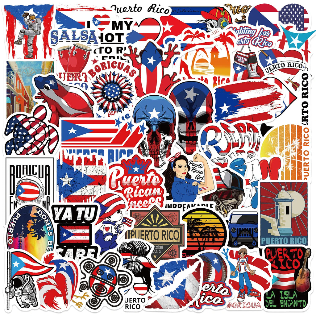 50Pcs Puerto Rico Stickers National Flag for Suitcase Skateboard Guitar Laptop Phone Decor Graffiti Waterproof Sticker
