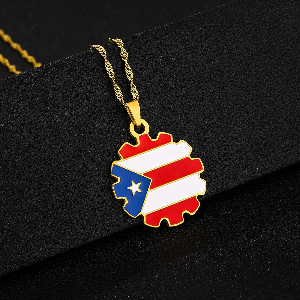 Fashion Stainless Steel US Puerto Rico Map Flag Pendant Necklace for Men Women Gold Silver Color Maps Jewelry Gift
